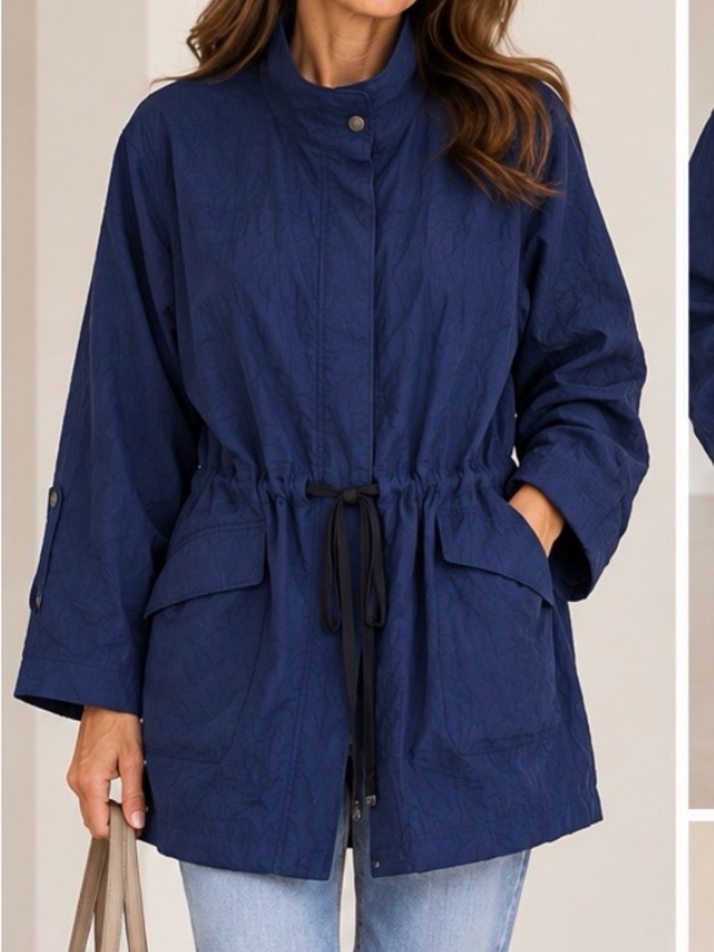 Vera Wang Navy Drawstring Utility Jacket